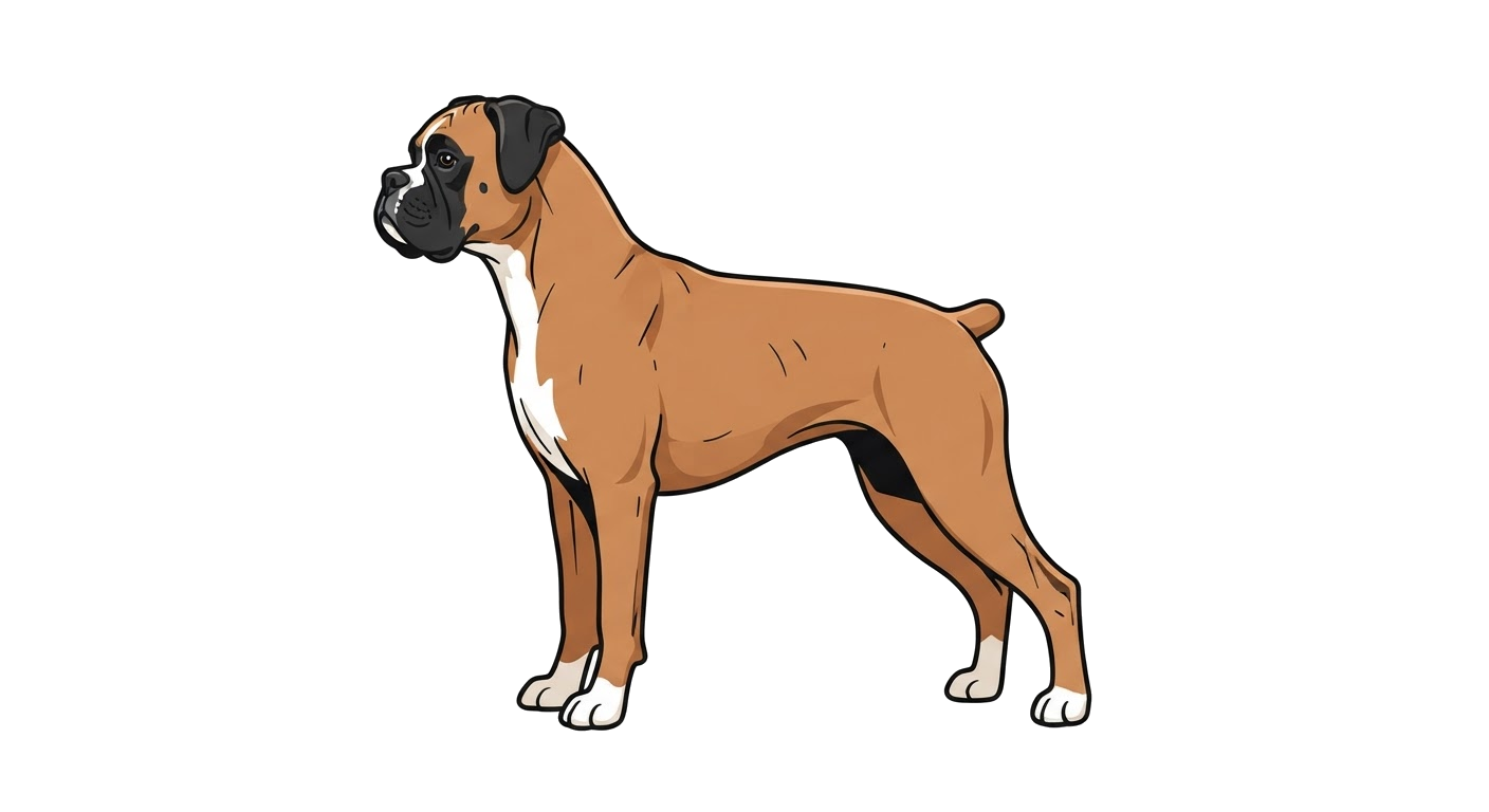 Side profile illustration of a Boxer showing the points of the breed standard