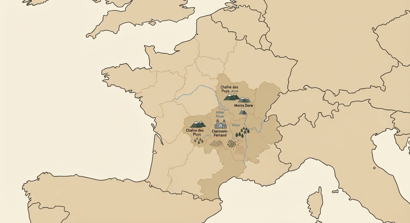 Illustrated map showing the origin of the Braque d'Auvergne