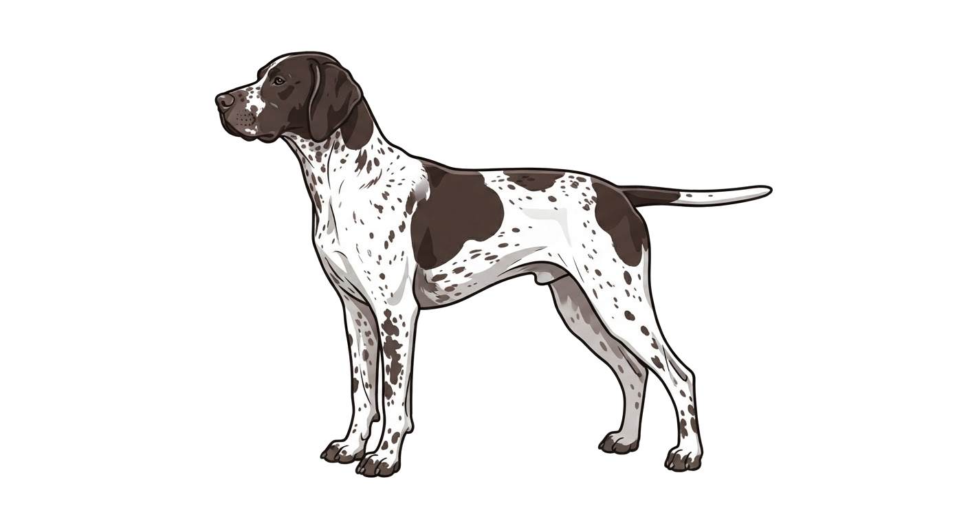 Side profile illustration of a Braque d'Auvergne showing the points of the breed standard