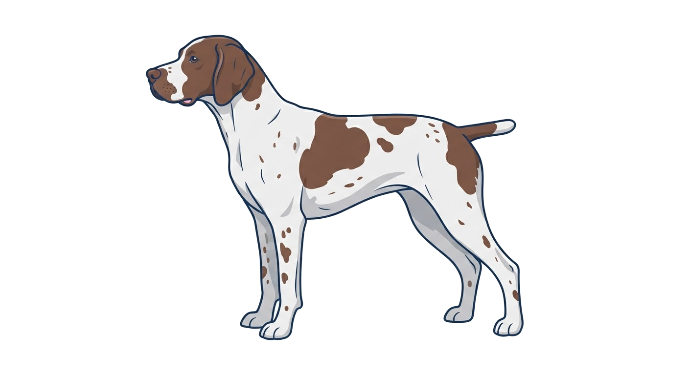 Side profile illustration of a Braque de l'Ariege showing the points of the breed standard