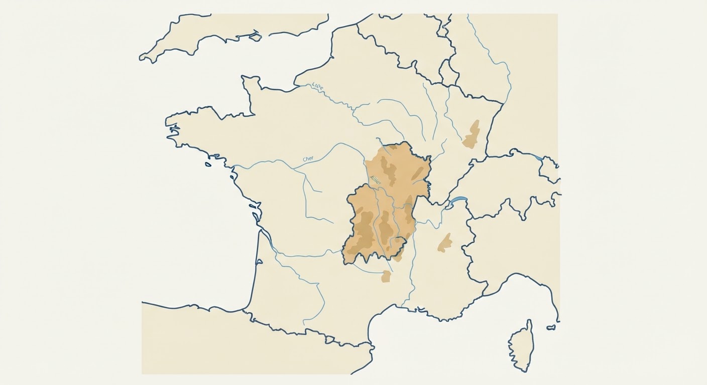 Illustrated map showing the origin of the Braque du Bourbonnais