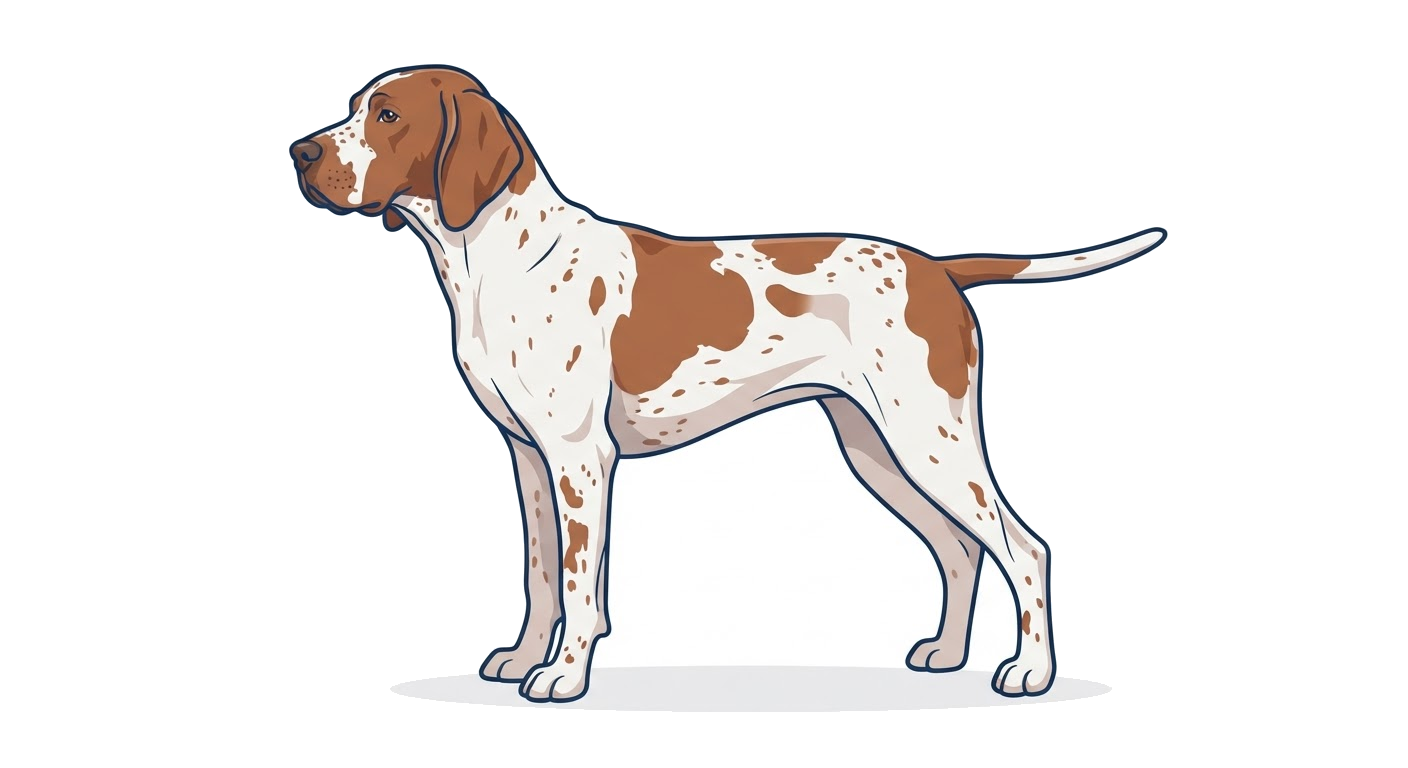Side profile illustration of a Braque Francais (Gascogne type) showing the points of the breed standard
