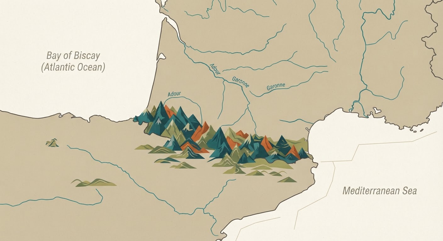 Illustrated map showing the origin of the Braque Français (Pyrenean type)