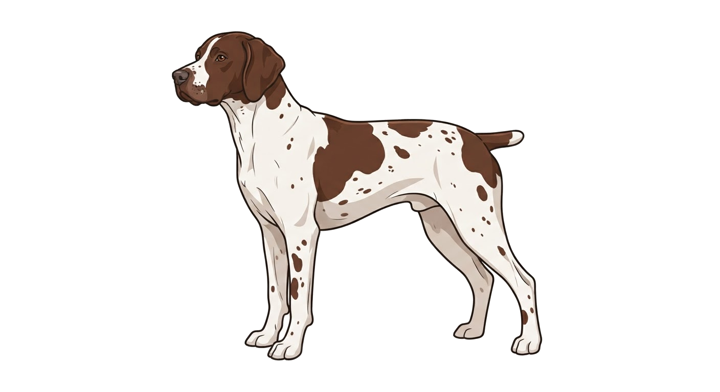 Side profile illustration of a Braque Français (Pyrenean type) showing the points of the breed standard