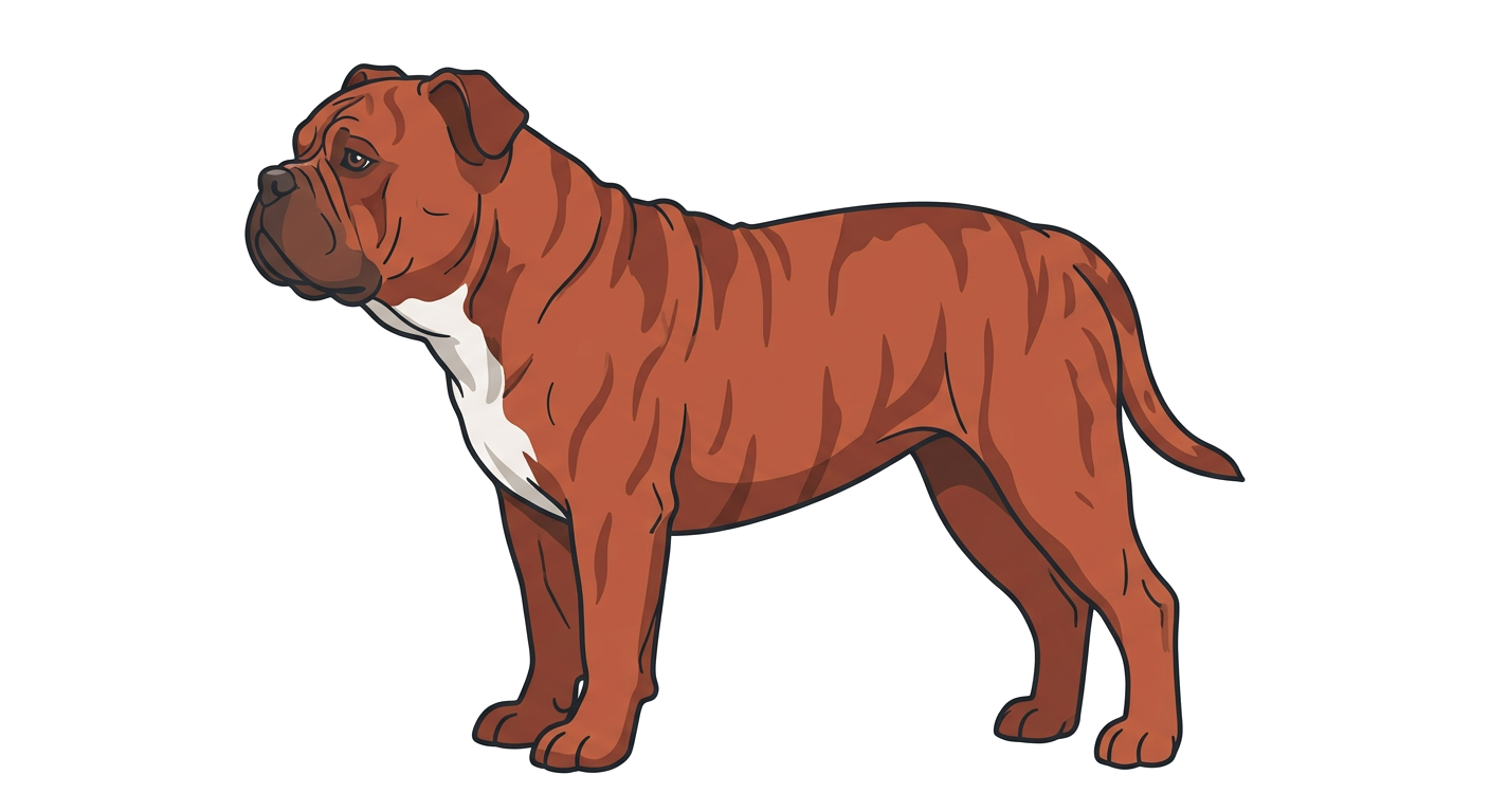Side profile illustration of a Brazilian Campeiro Bulldog showing the points of the breed standard