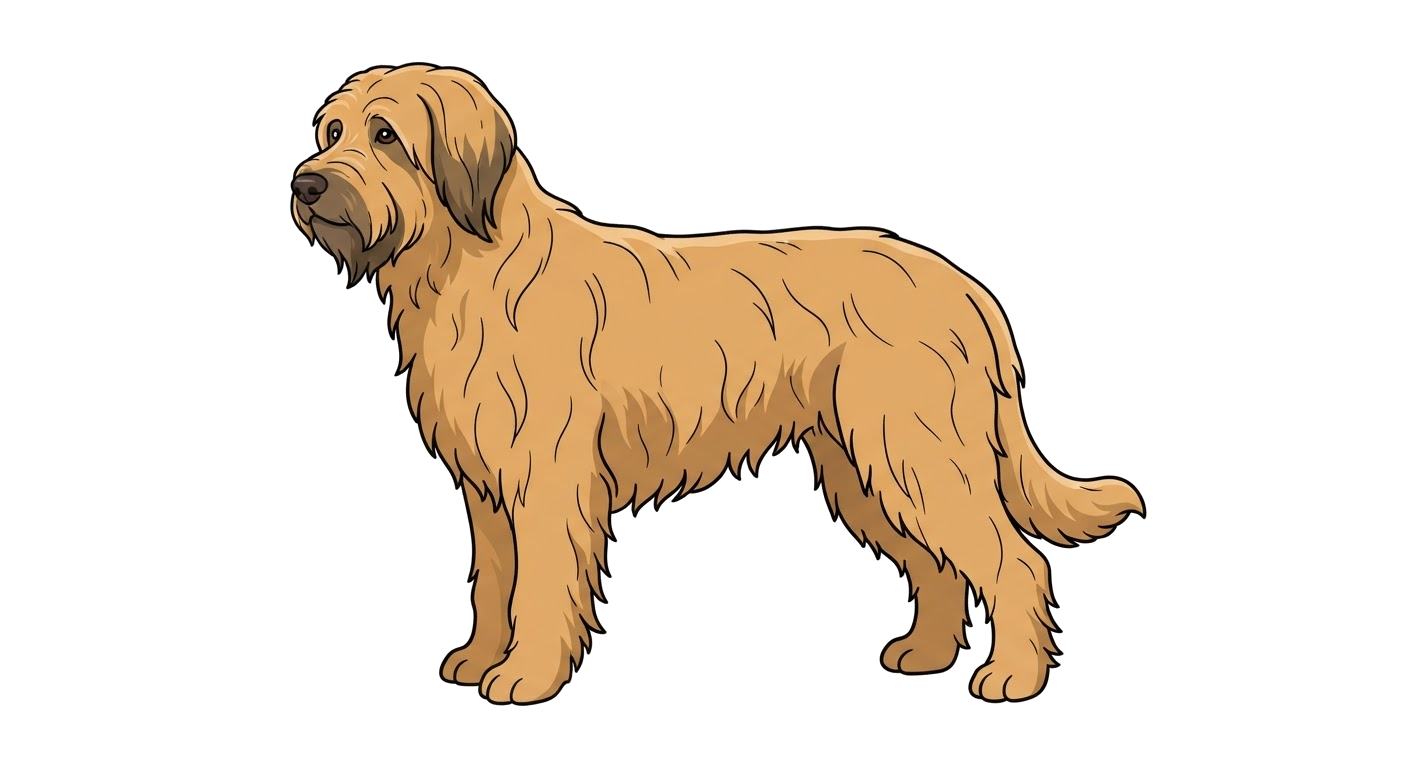 Side profile illustration of a Briard showing the points of the breed standard