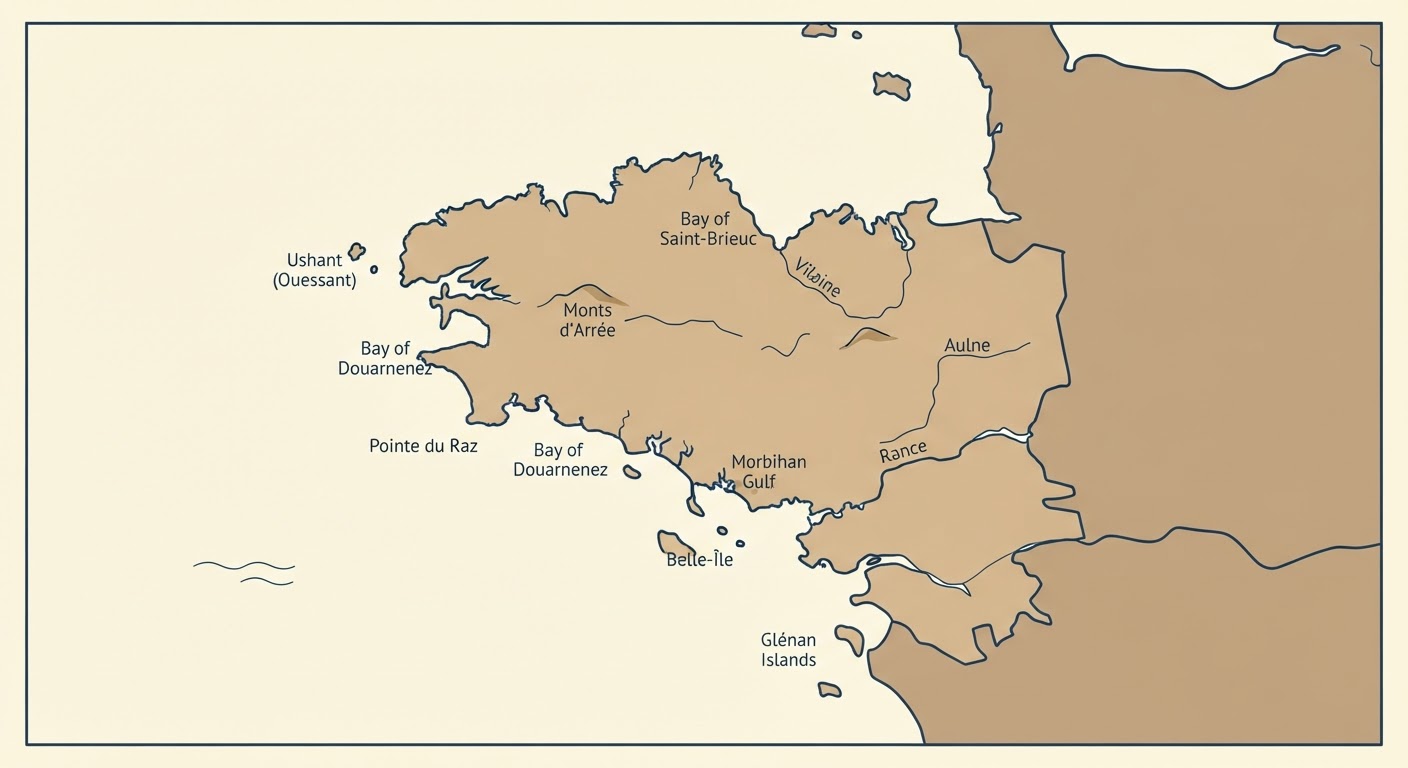 Illustrated map showing the origin of the Brittany