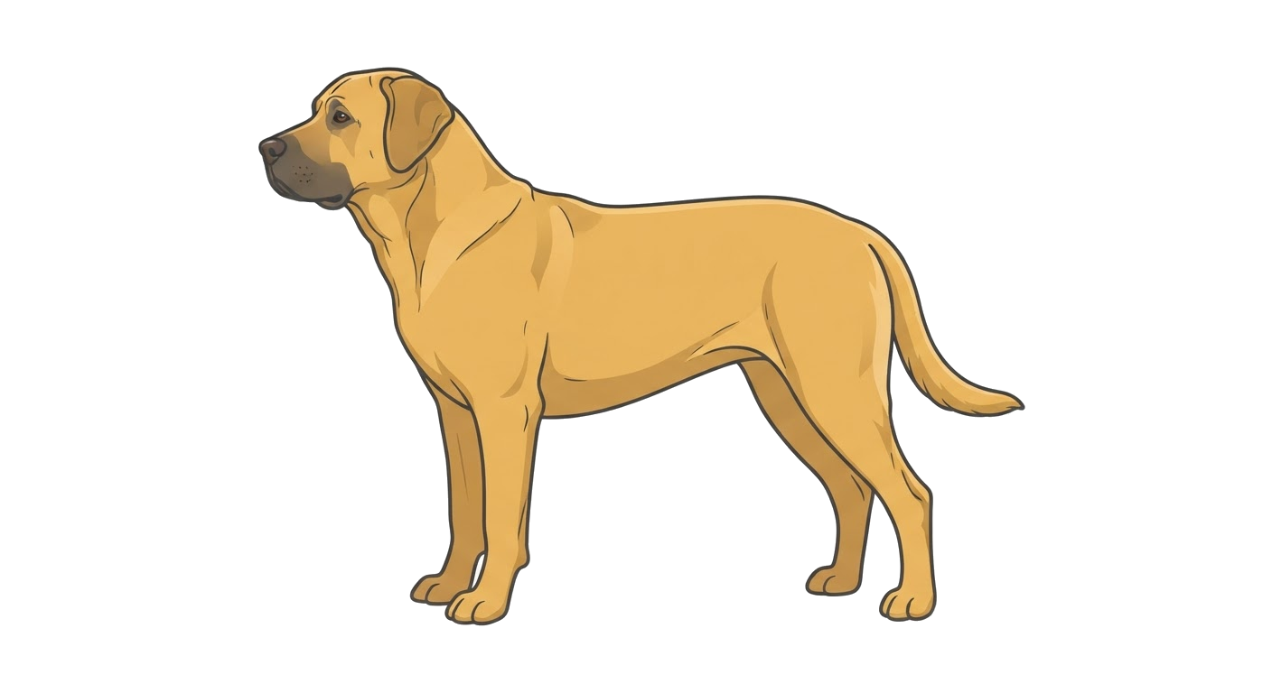 Side profile illustration of a Broholmer showing the points of the breed standard