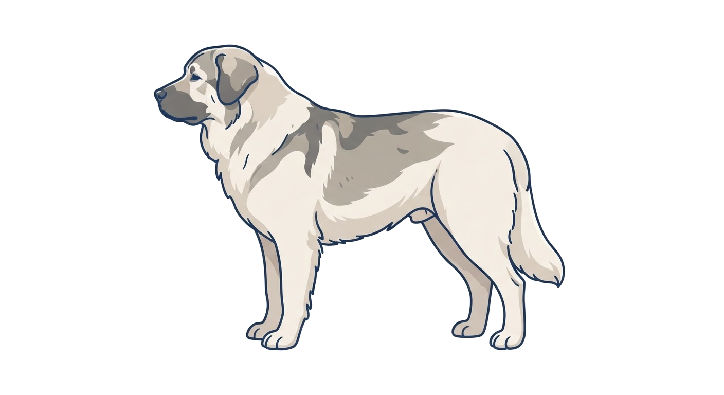 Side profile illustration of a Bucovina Shepherd Dog showing the points of the breed standard