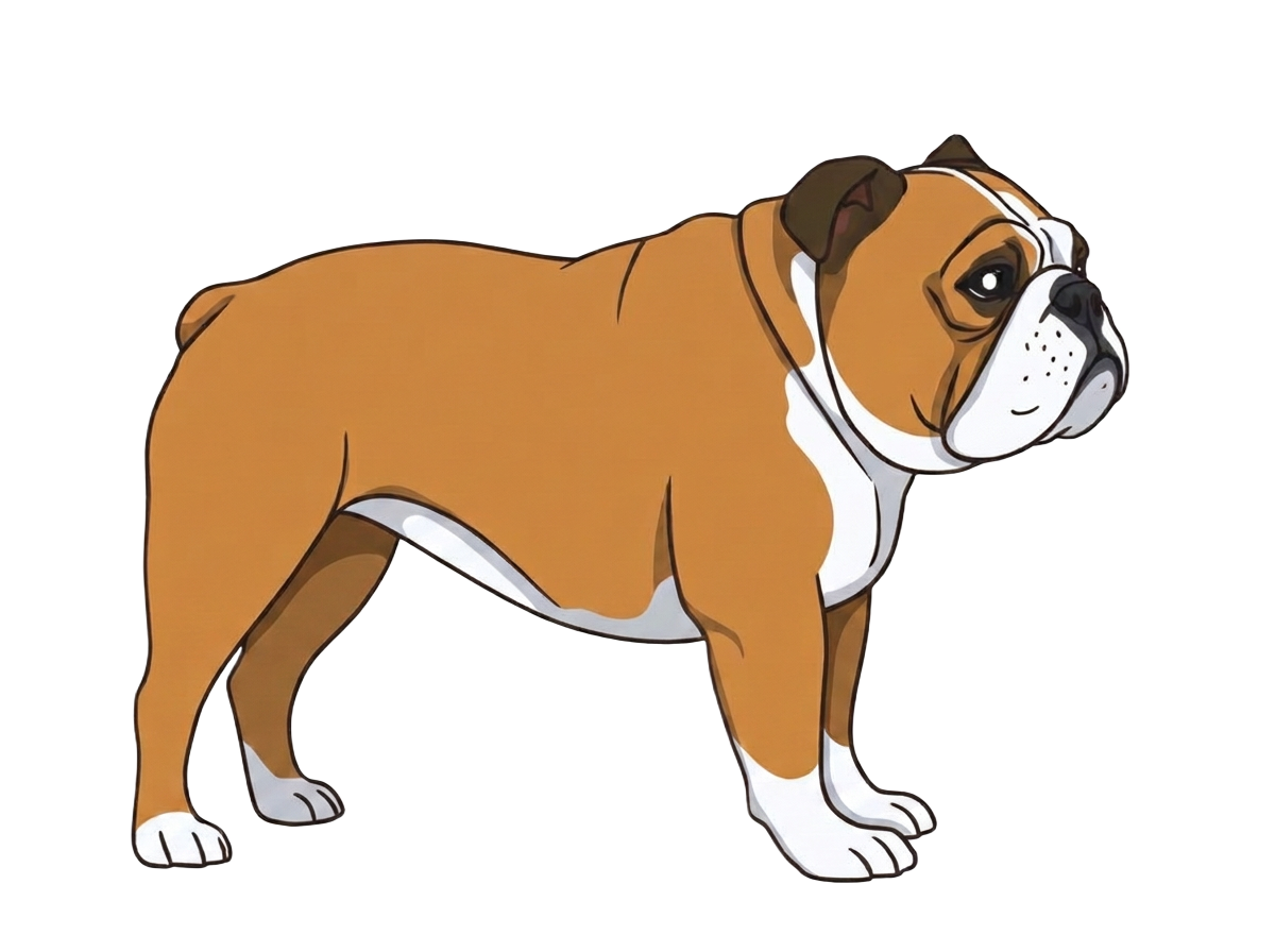 Side profile illustration of a Bulldog showing the points of the breed standard