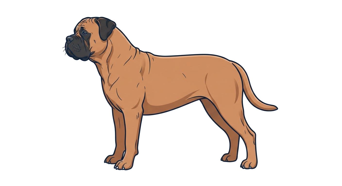 Side profile illustration of a Bullmastiff showing the points of the breed standard