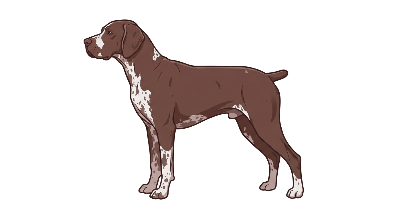 Side profile illustration of a Burgos Pointer showing the points of the breed standard