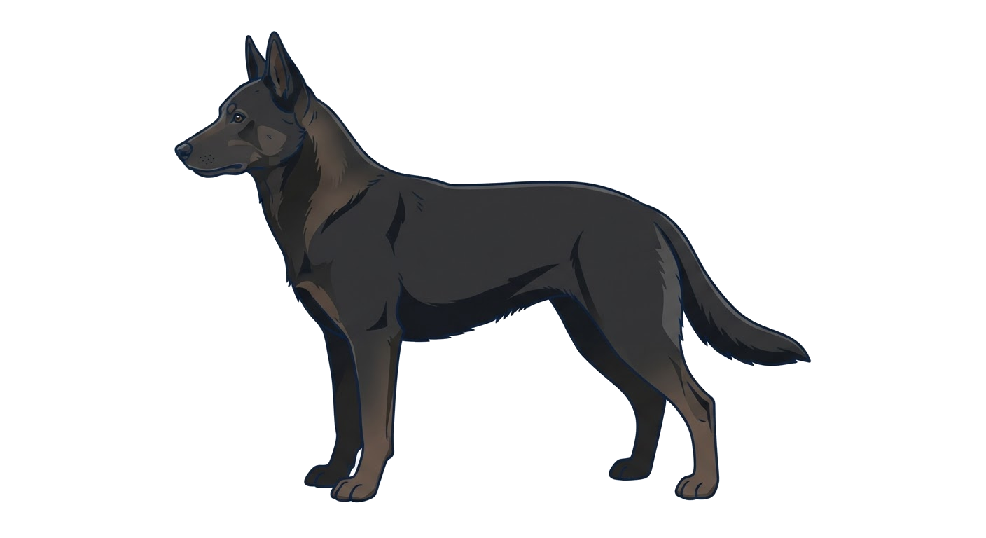 Side profile illustration of a Calupoh showing the points of the breed standard