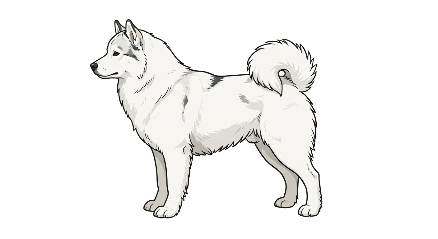 Side profile illustration of a Canadian Eskimo Dog showing the points of the breed standard