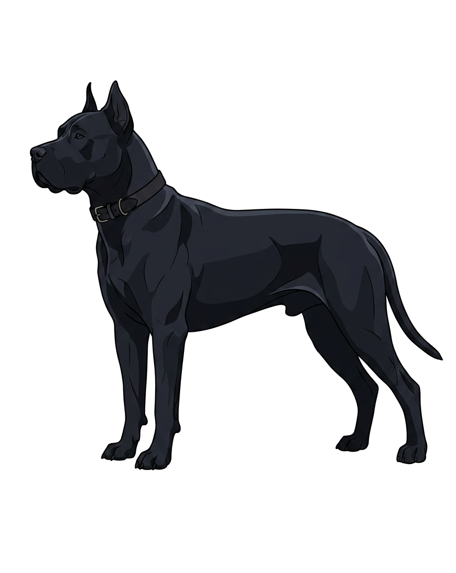 Side profile illustration of a Canis Panther showing the points of the breed standard