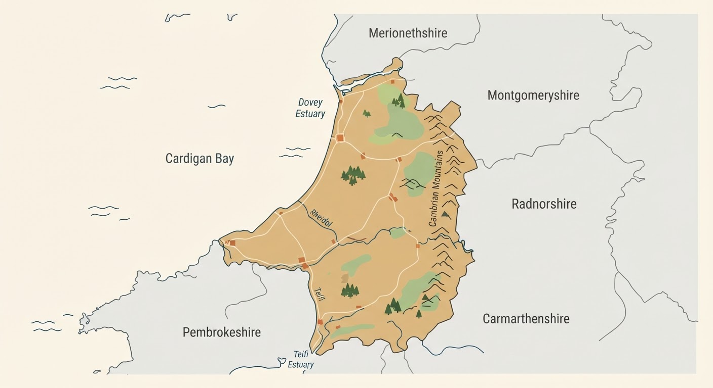 Illustrated map showing the origin of the Cardigan Welsh Corgi