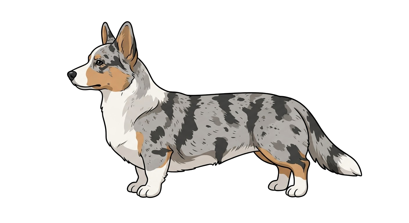 Side profile illustration of a Cardigan Welsh Corgi showing the points of the breed standard