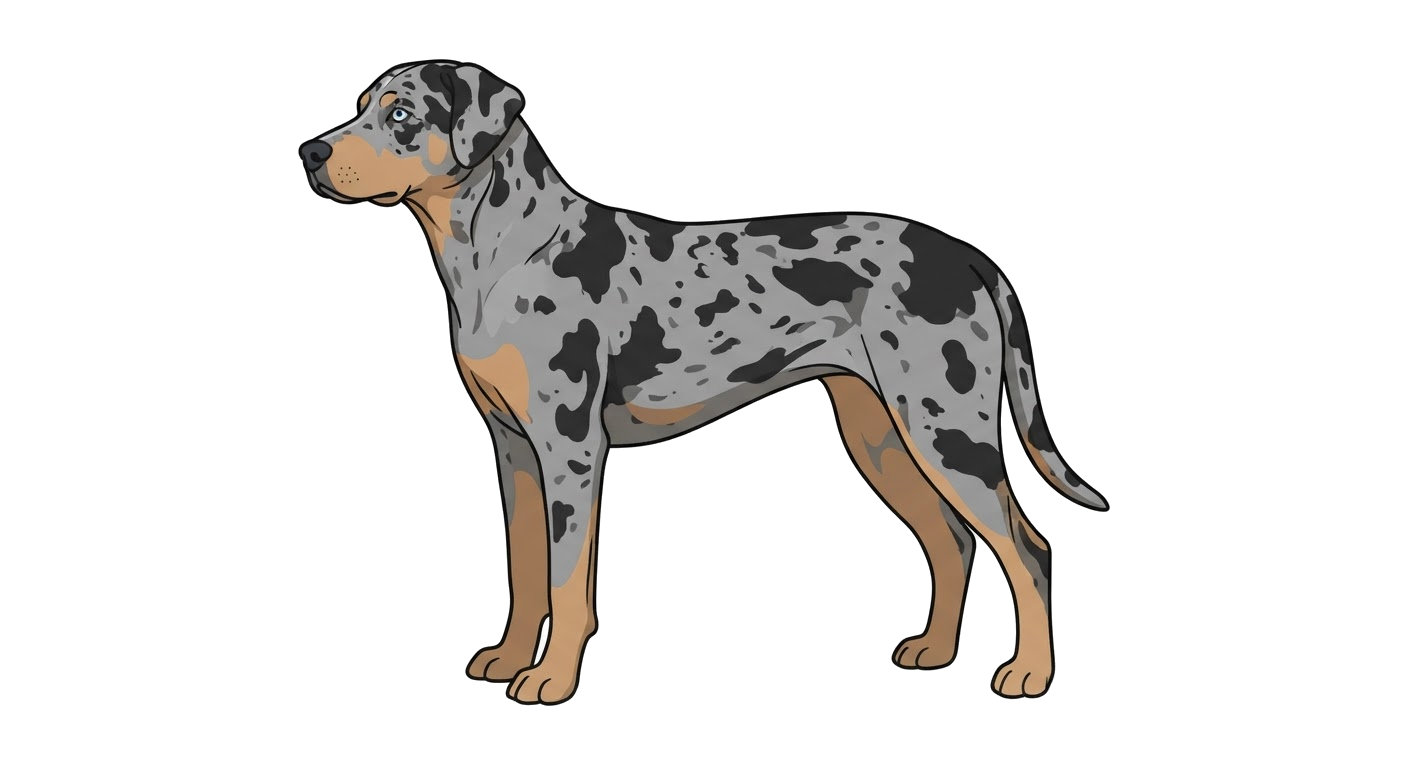Side profile illustration of a Catahoula Leopard Dog showing the points of the breed standard