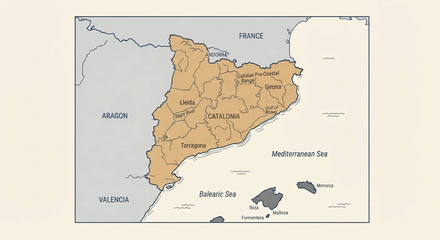 Illustrated map showing the origin of the Catalan Sheepdog