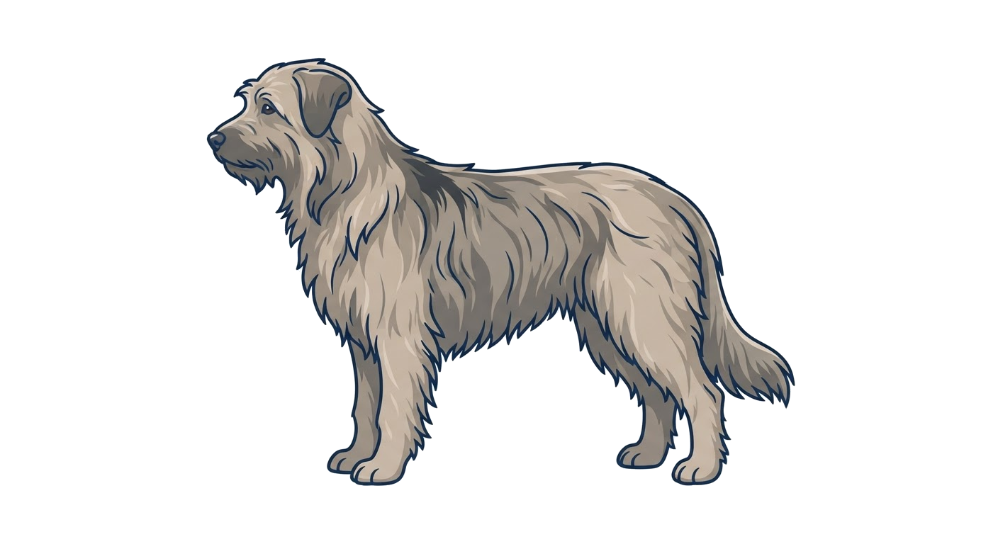 Side profile illustration of a Catalan Sheepdog showing the points of the breed standard