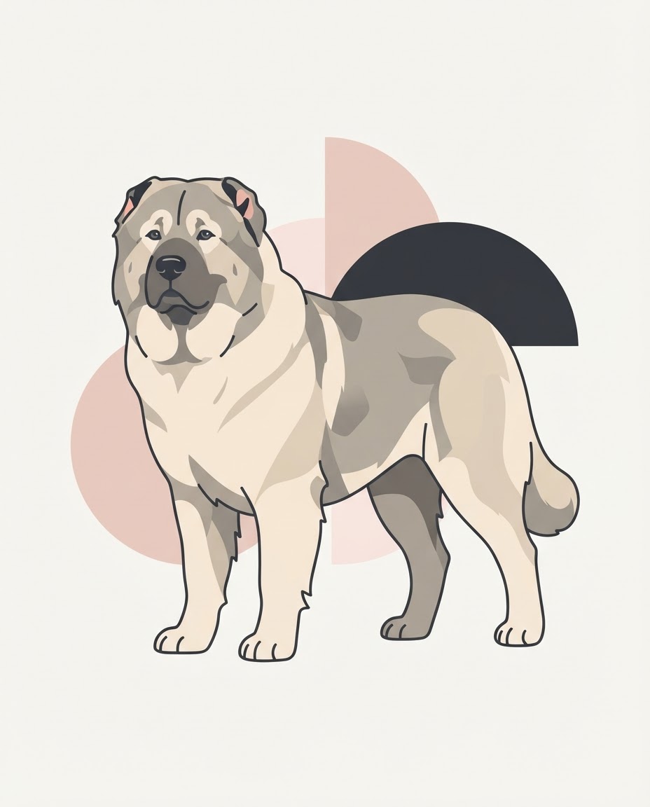 Flat vector illustration of a Caucasian Shepherd Dog