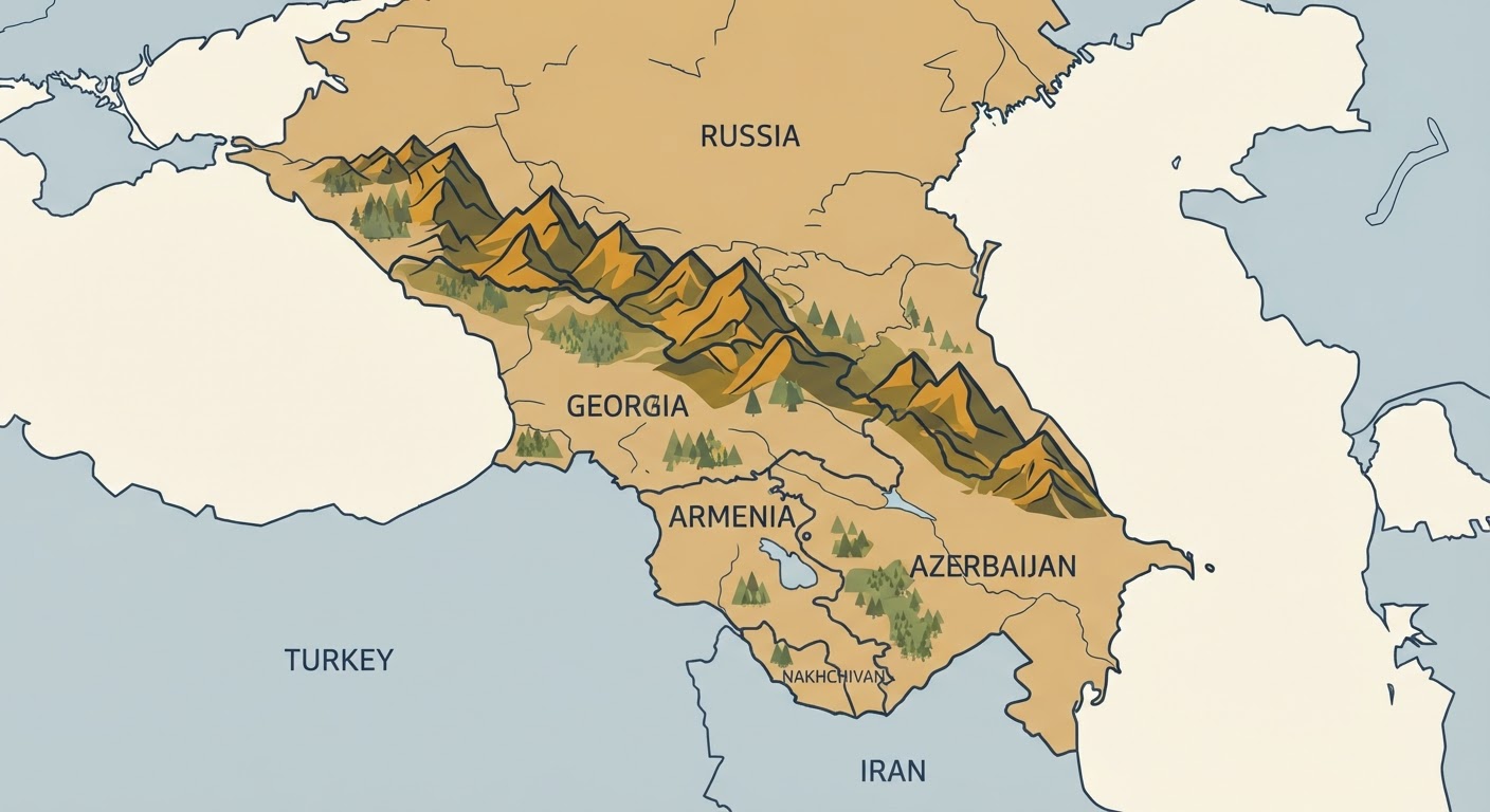 Illustrated map showing the origin of the Caucasian Shepherd Dog