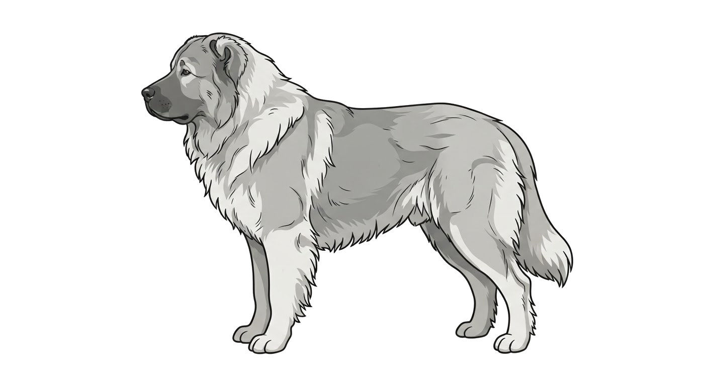 Side profile illustration of a Caucasian Shepherd Dog showing the points of the breed standard