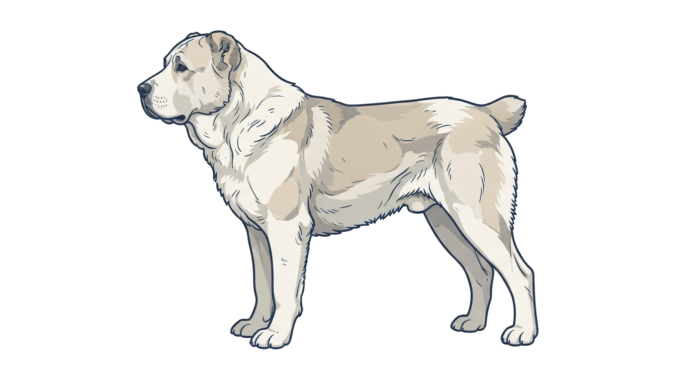 Side profile illustration of a Central Asian Shepherd Dog showing the points of the breed standard