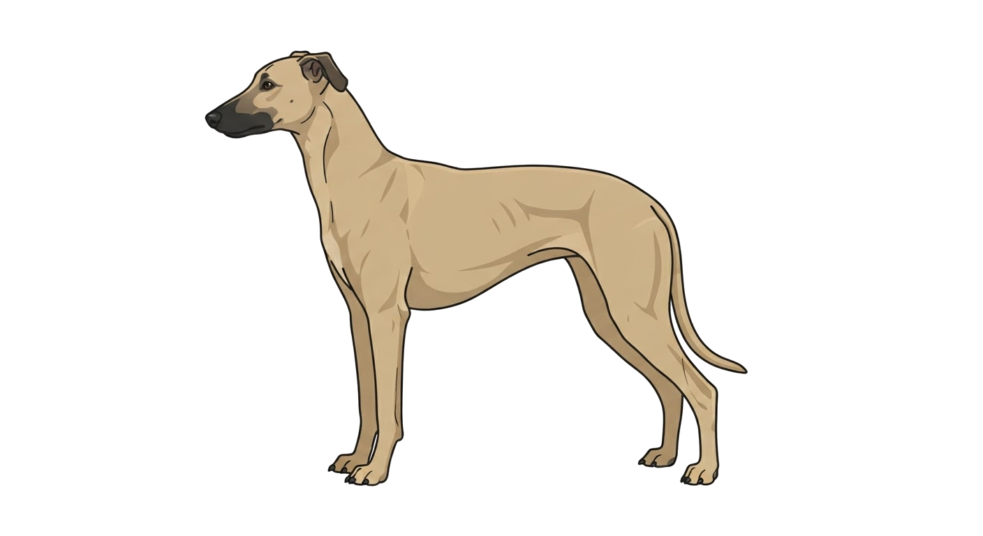 Side profile illustration of a Chart Polski showing the points of the breed standard
