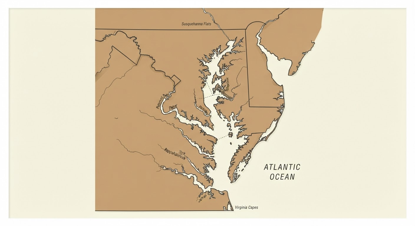 Illustrated map showing the origin of the Chesapeake Bay Retriever