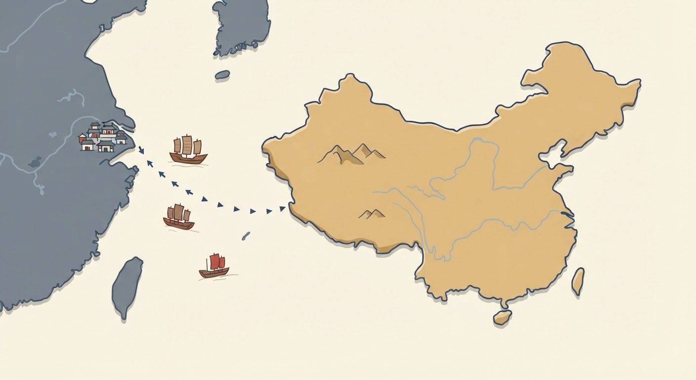 Illustrated map showing the origin of the Chinese Crested
