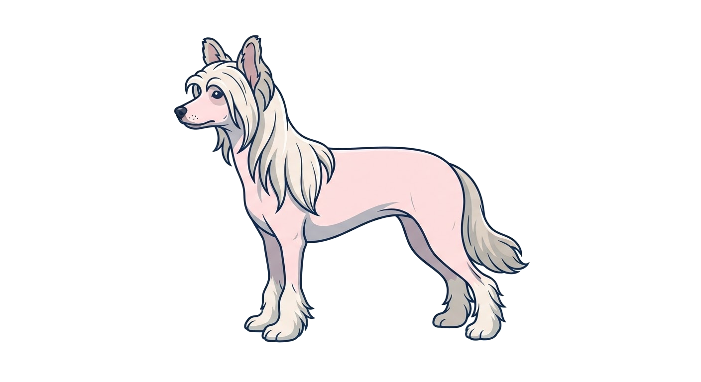 Side profile illustration of a Chinese Crested showing the points of the breed standard