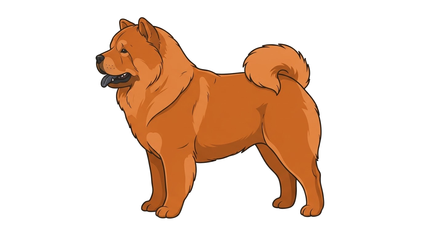 Side profile illustration of a Chow Chow showing the points of the breed standard