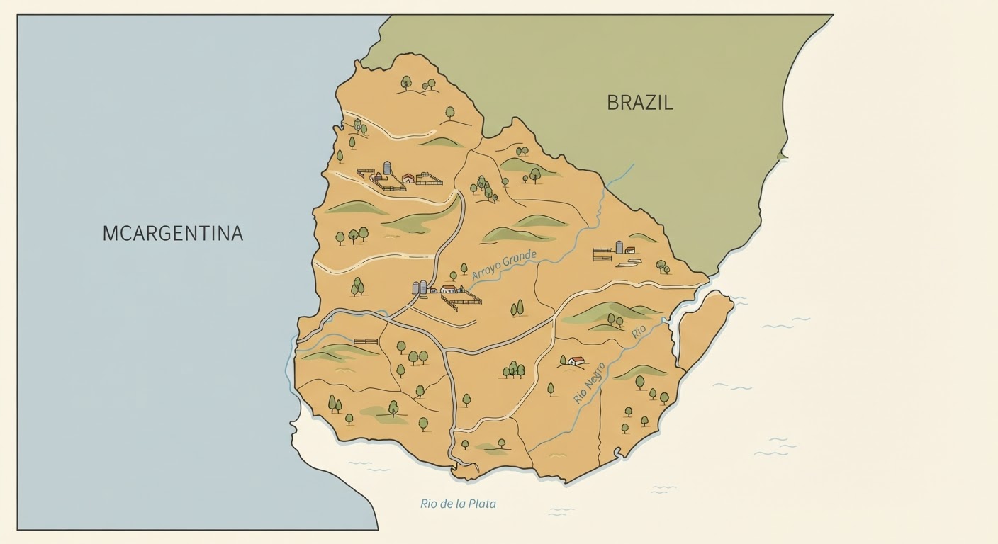Illustrated map showing the origin of the Cimarron Uruguayo