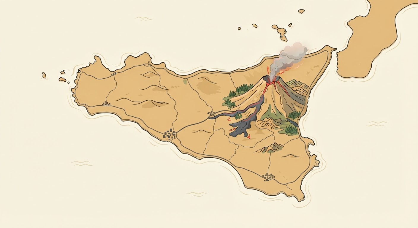 Illustrated map showing the origin of the Cirneco dell'Etna