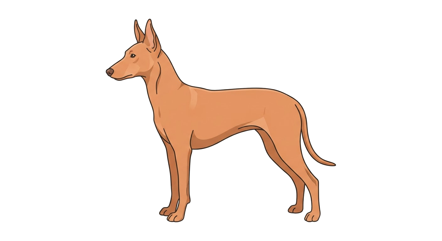 Side profile illustration of a Cirneco dell'Etna showing the points of the breed standard