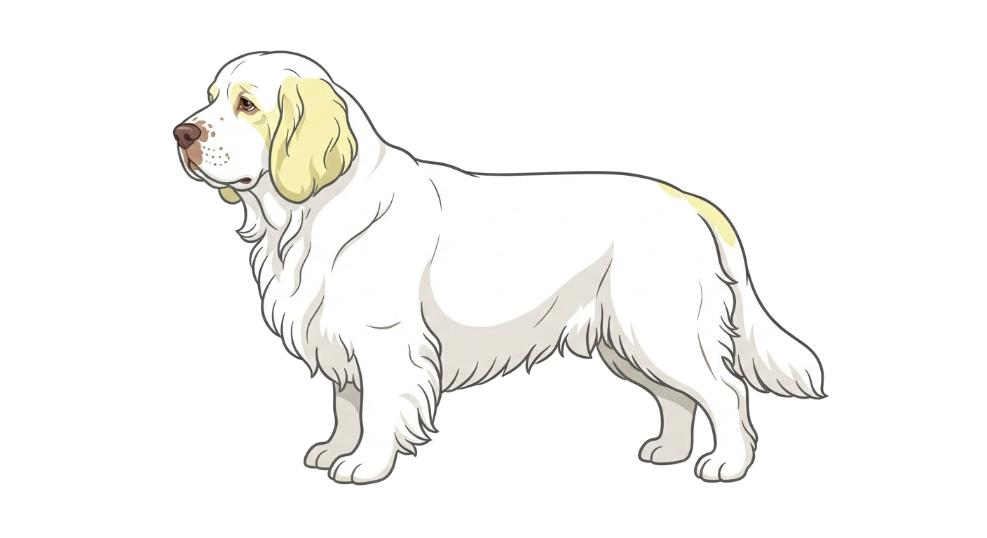 Side profile illustration of a Clumber Spaniel showing the points of the breed standard