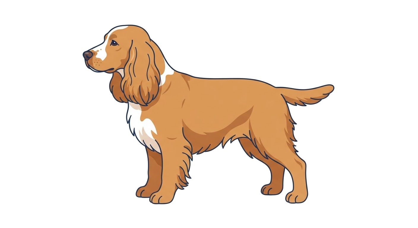 Side profile illustration of a Cocker Spaniel showing the points of the breed standard