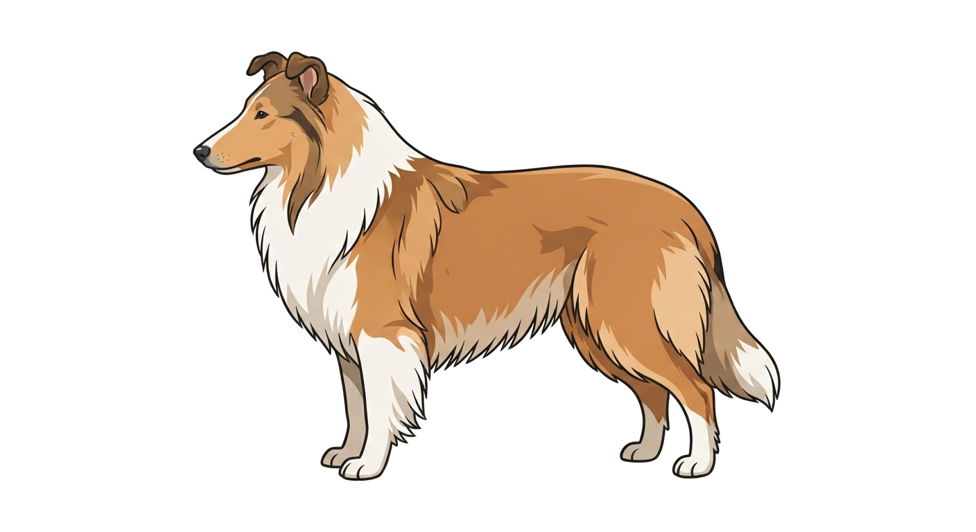 Side profile illustration of a Collie (Rough) showing the points of the breed standard