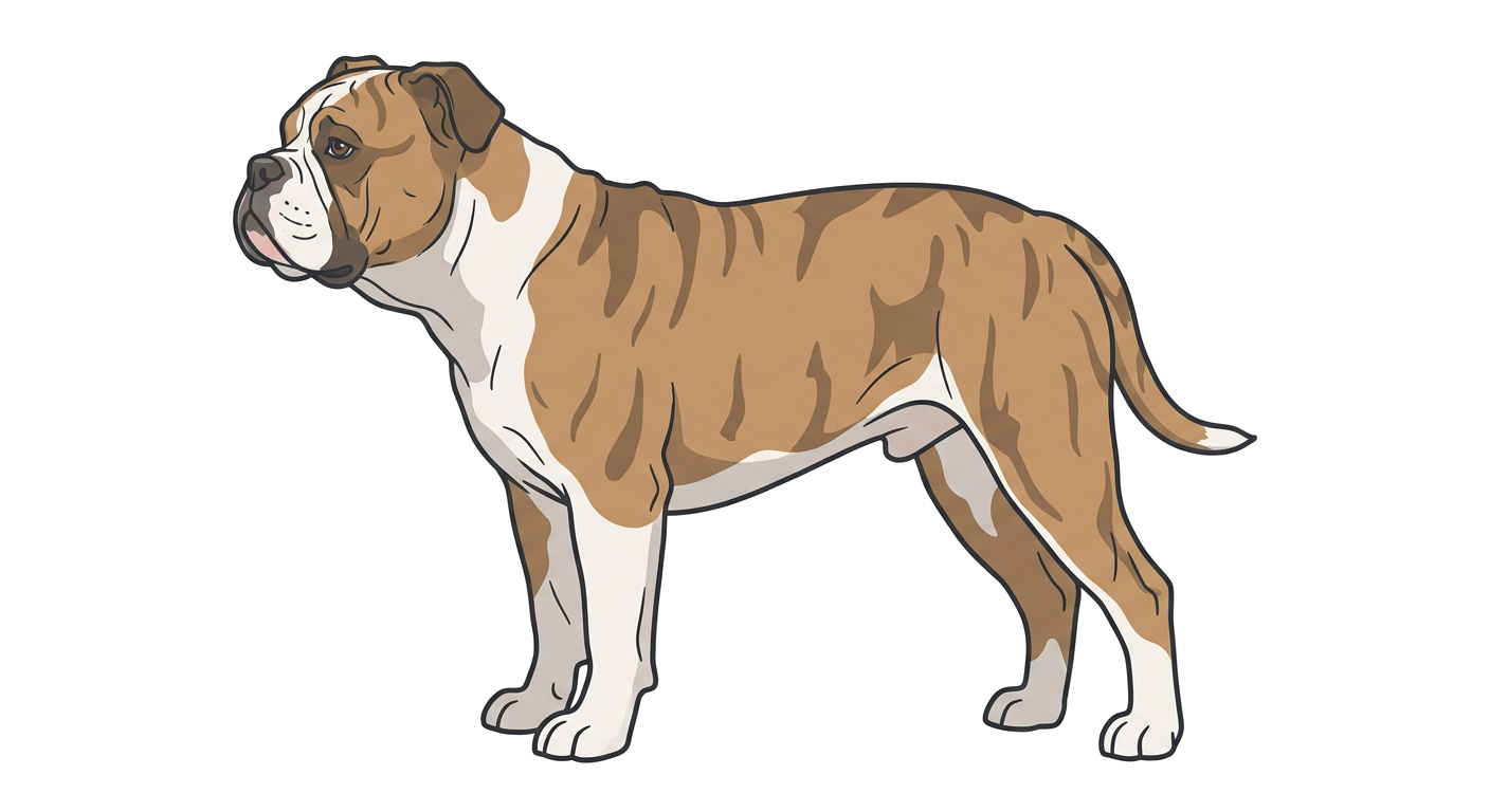 Side profile illustration of a Continental Bulldog showing the points of the breed standard