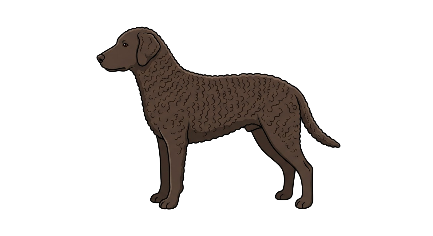 Side profile illustration of a Curly Coated Retriever showing the points of the breed standard
