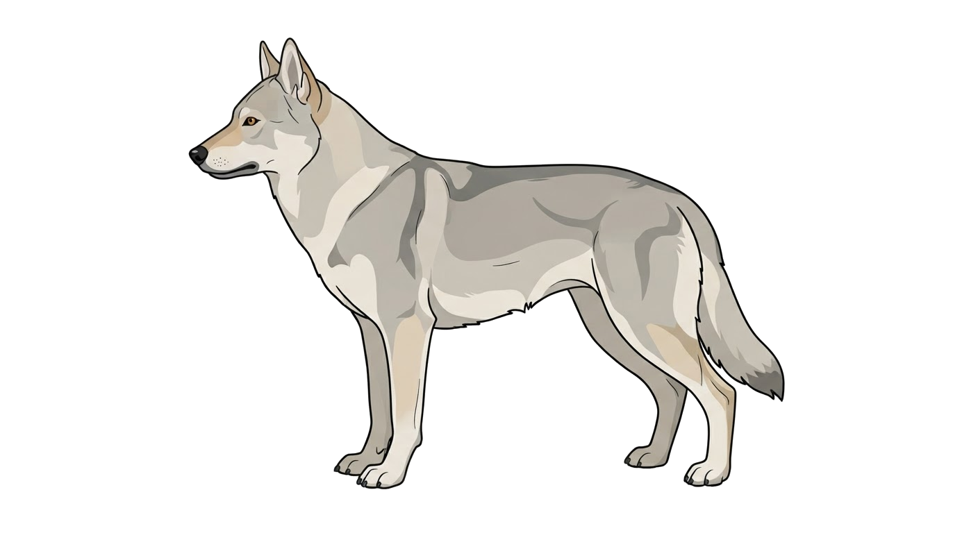 Side profile illustration of a Czechoslovakian Wolfdog showing the points of the breed standard