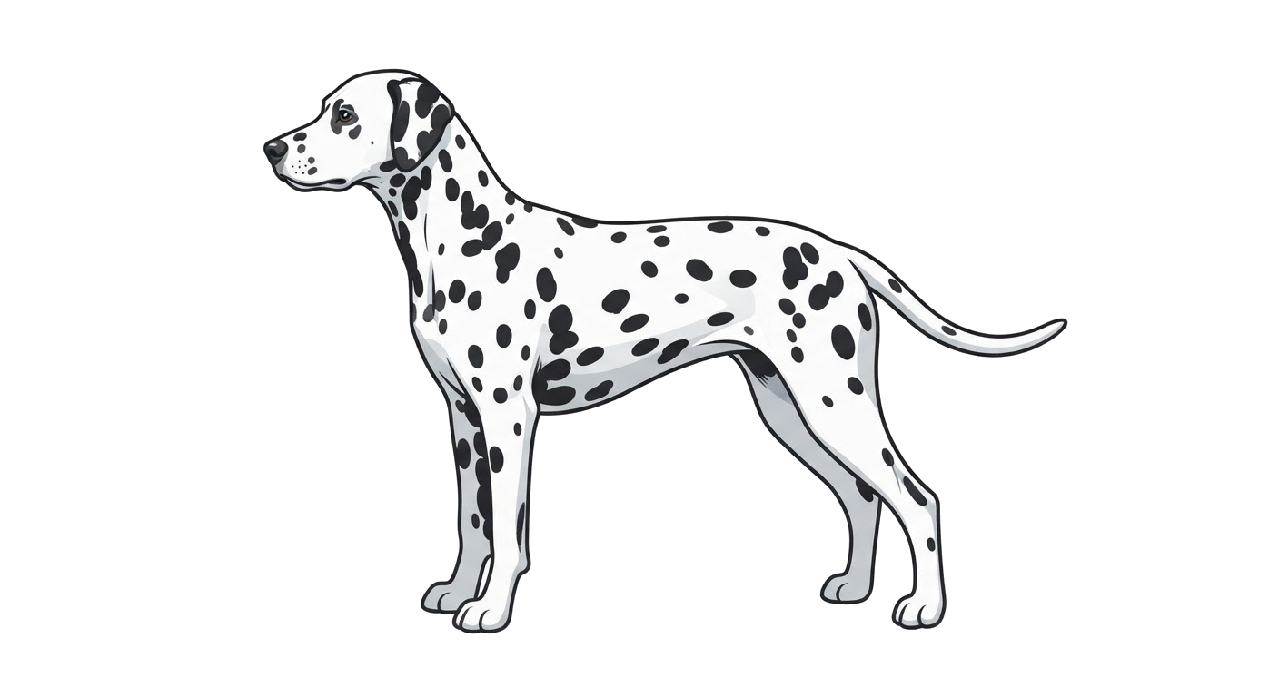 Side profile illustration of a Dalmatian showing the points of the breed standard