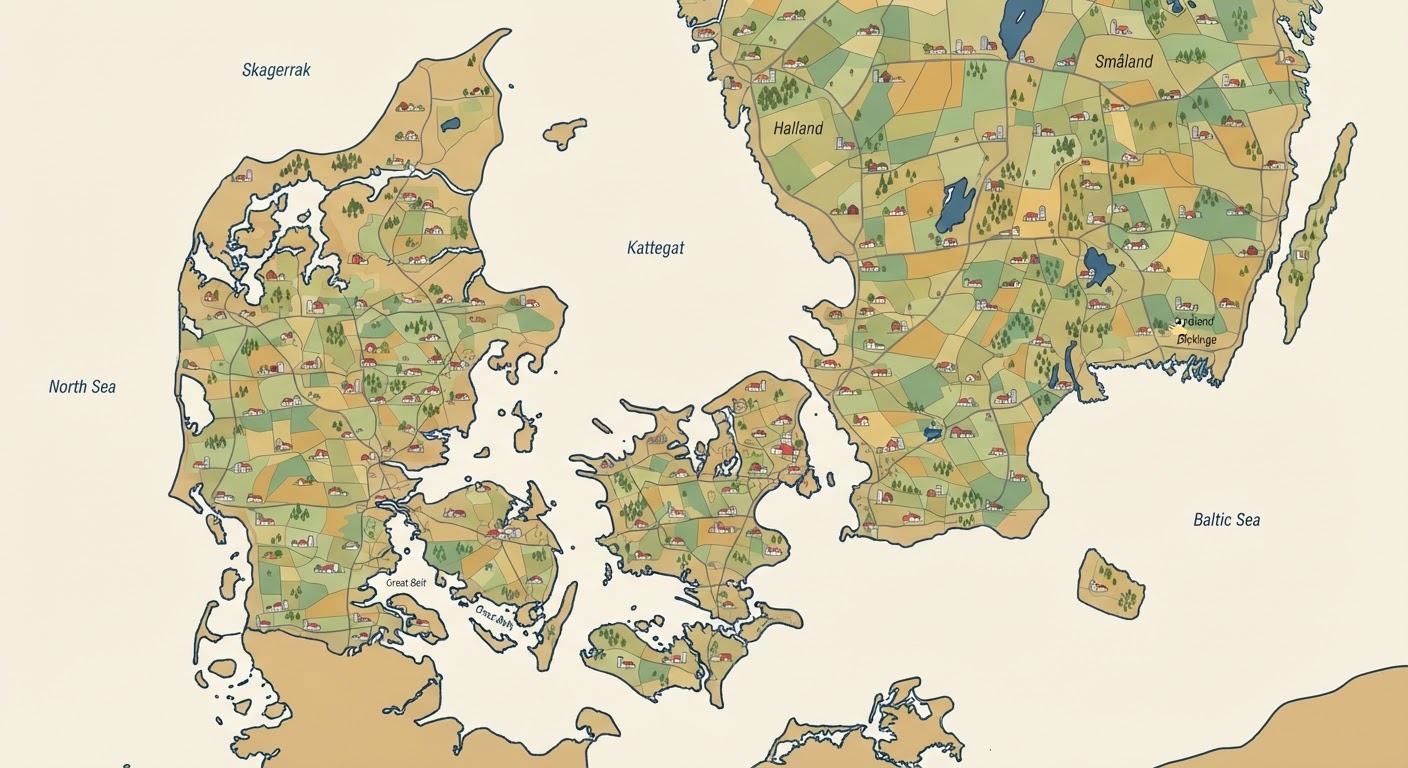 Illustrated map showing the origin of the Danish-Swedish Farmdog