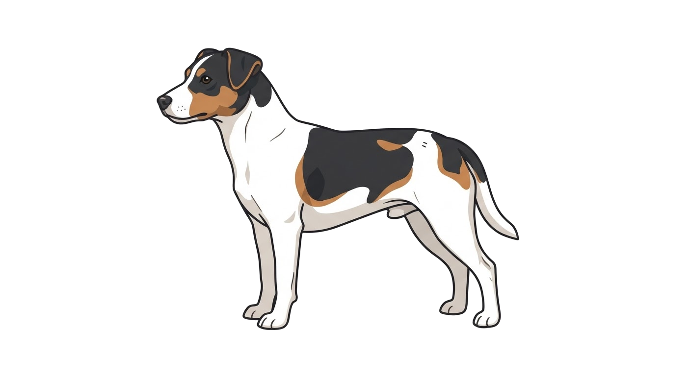 Side profile illustration of a Danish-Swedish Farmdog showing the points of the breed standard