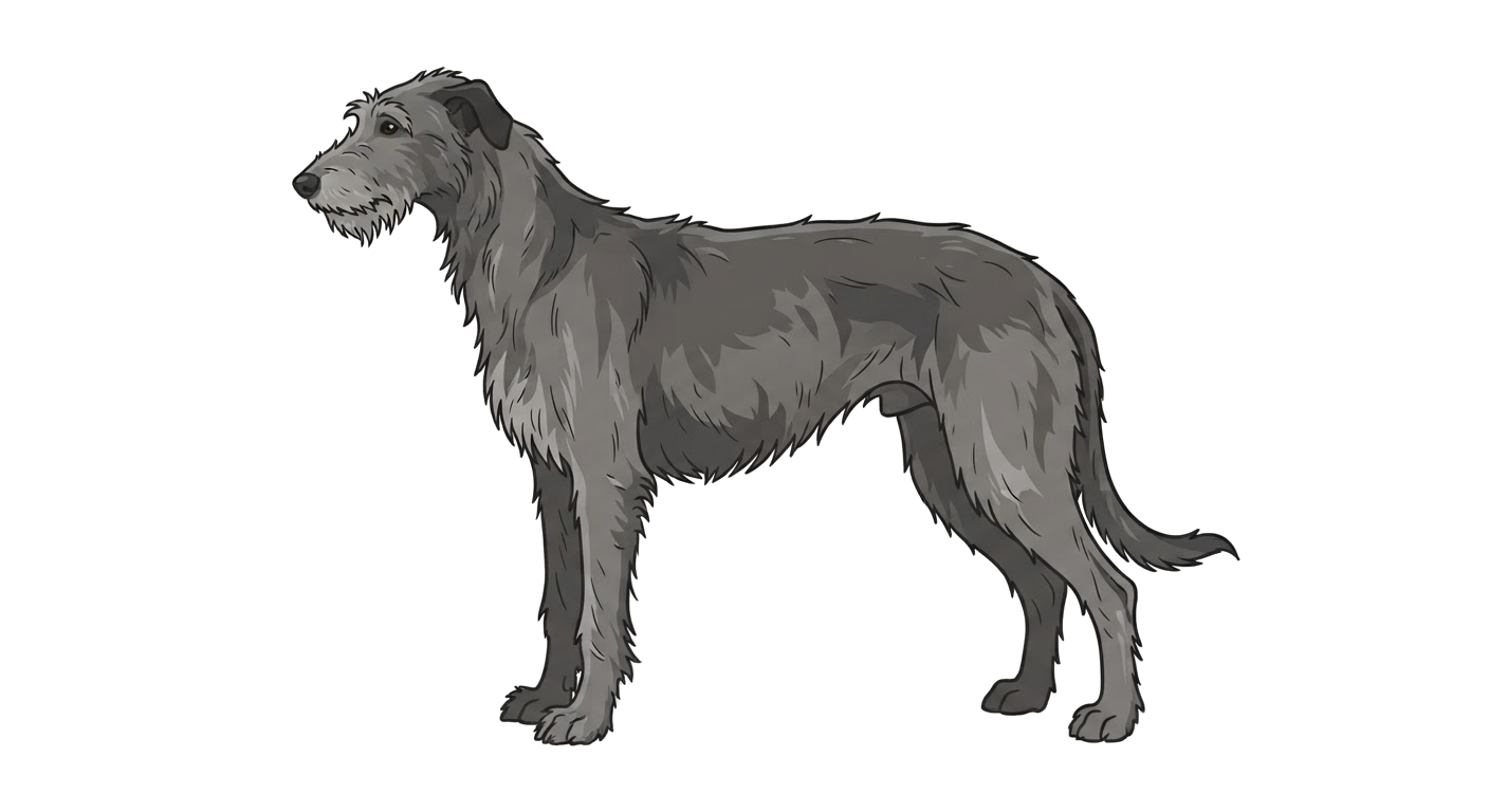 Side profile illustration of a Deerhound showing the points of the breed standard