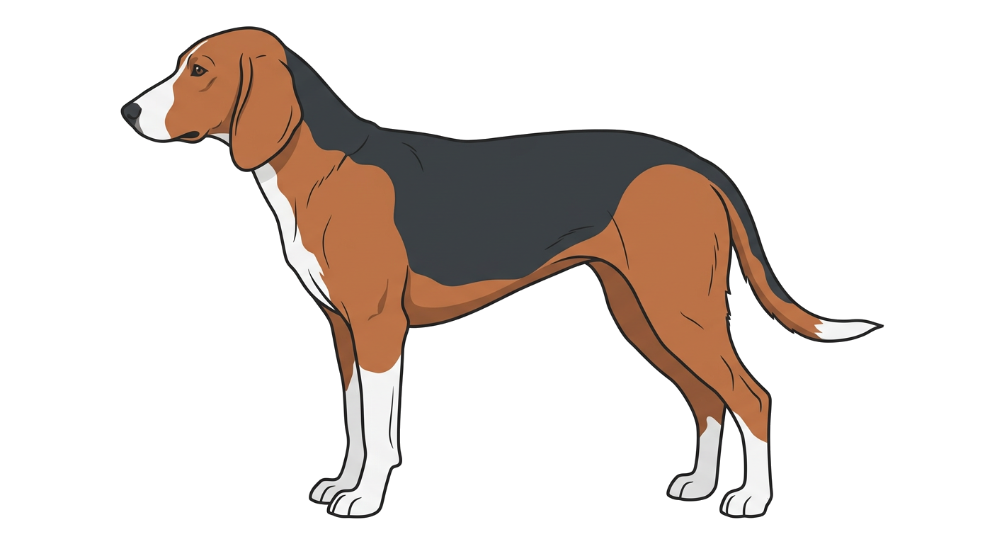 Side profile illustration of a Deutsche Bracke showing the points of the breed standard