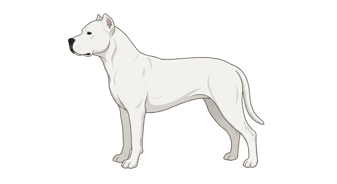 Side profile illustration of a Dogo Argentino showing the points of the breed standard