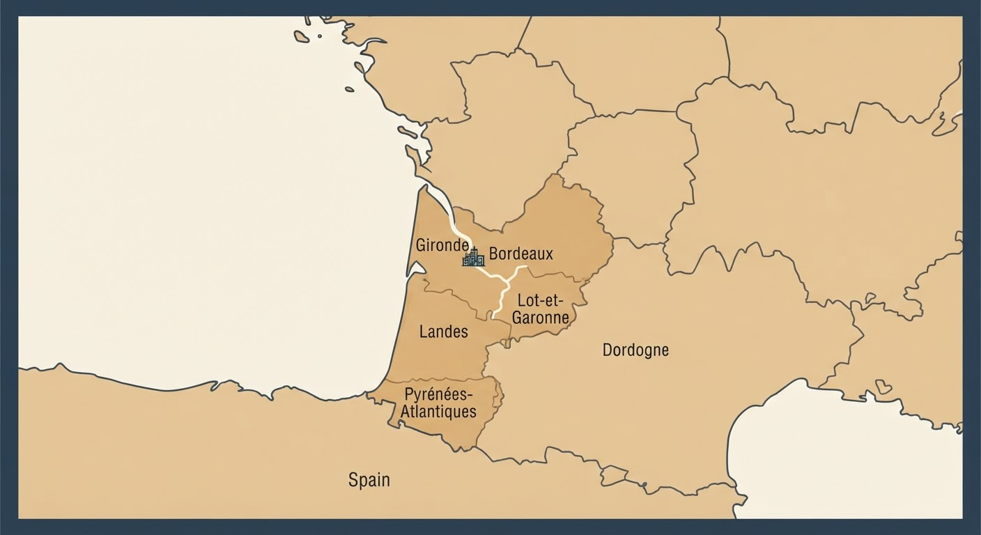 Illustrated map showing the origin of the Dogue de Bordeaux