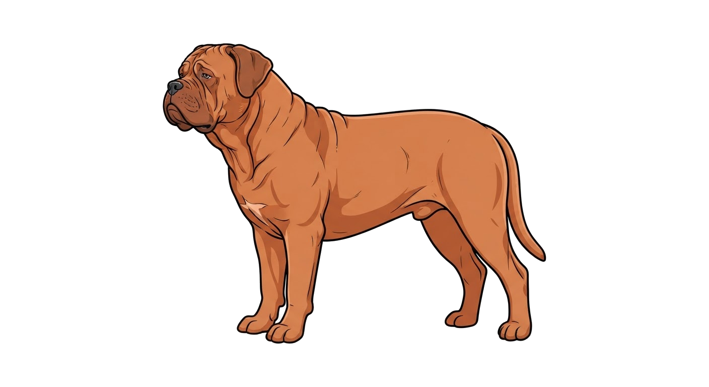 Side profile illustration of a Dogue de Bordeaux showing the points of the breed standard